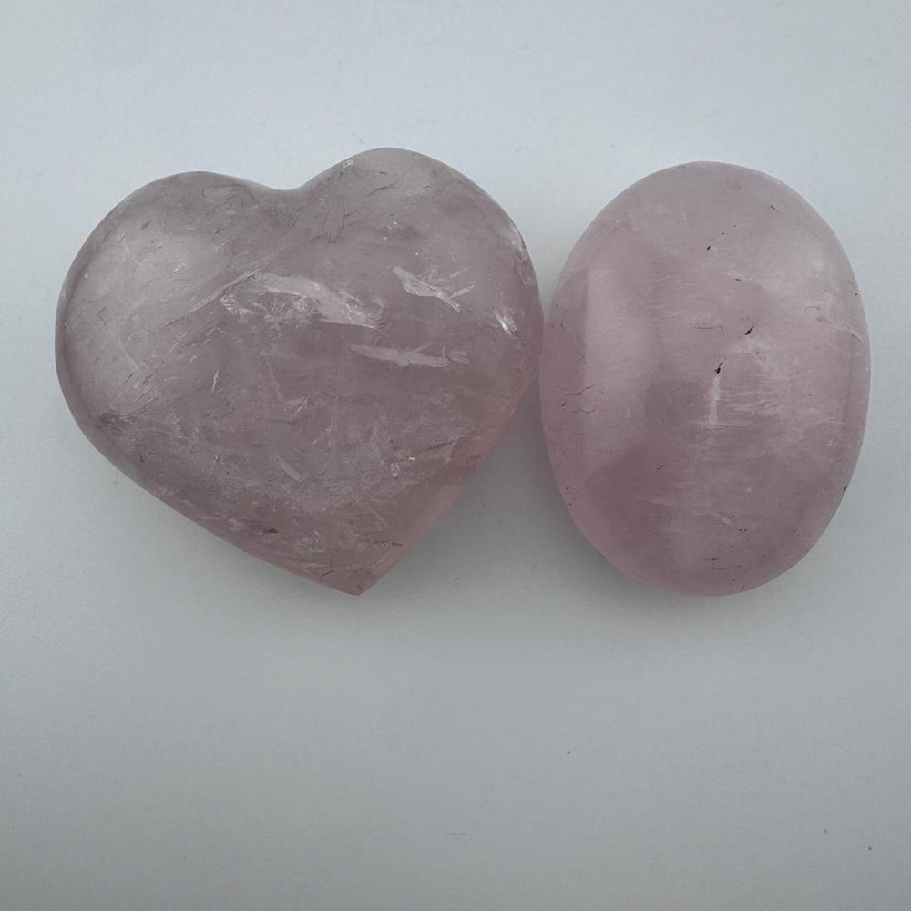 Pink Rose Quartz Heart and Oval Palm Stones